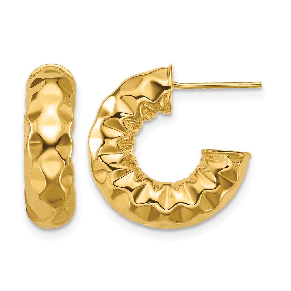 Leslie's 14K Polished and Hammered J-Hoop Post Earrings - Product Photo