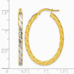 14K Yellow & Rhodium with Rhodium Polished and Dia-Cut Oval Hoop Earrings - Product Photo