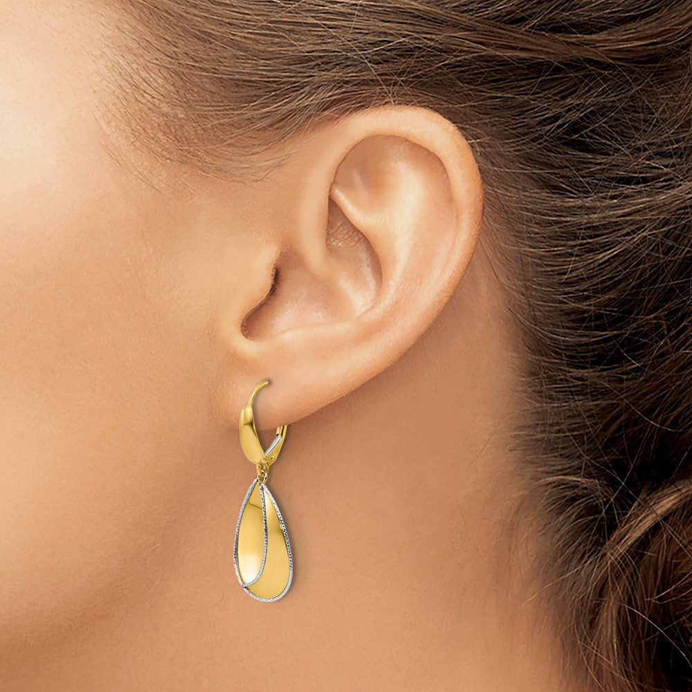 Leslie's 14K Two-tone Polished / Dia-cut Dangle Leverback Earrings - Product Photo