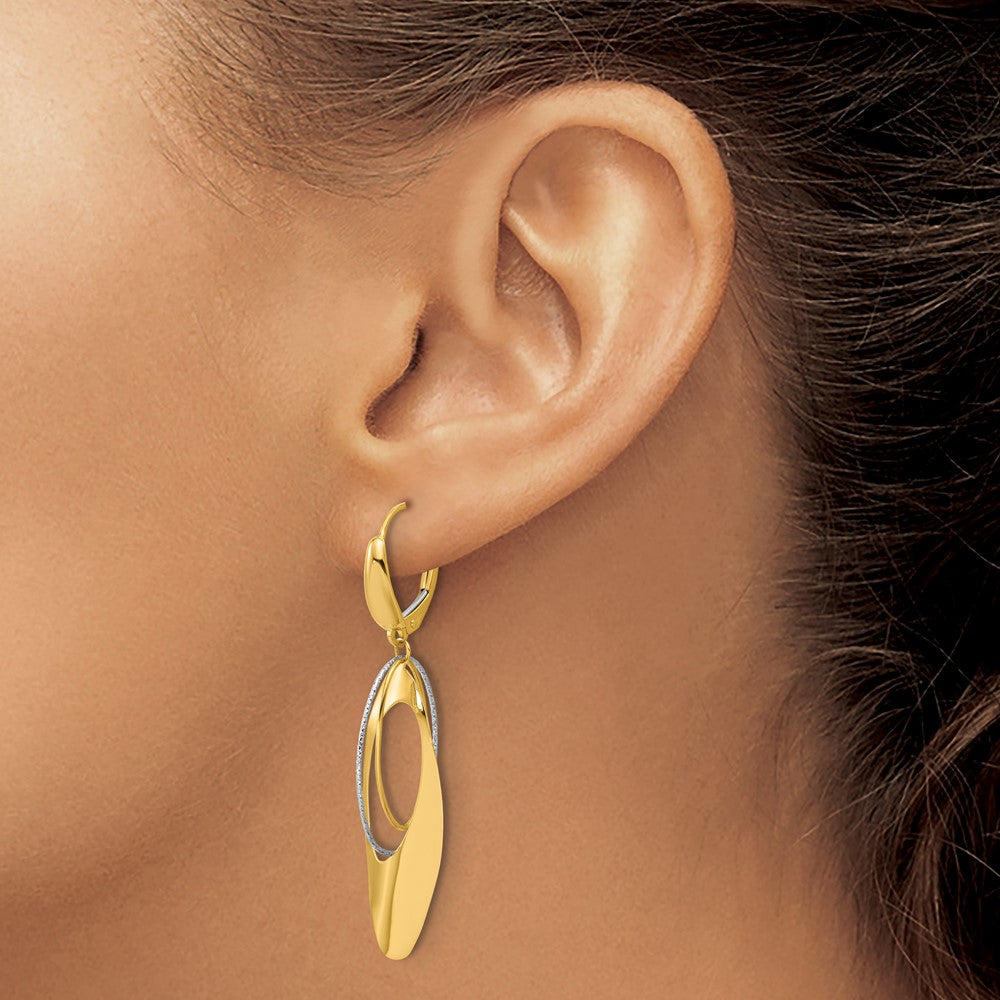Leslie's 14K Two-tone Polished / Dia-cut Dangle Leverback Earrings - Product Photo