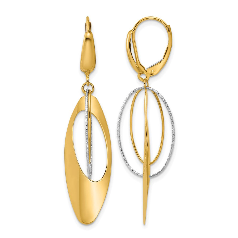 14K Two-tone Polished / Diamond-cut Dangle Leverback Earrings