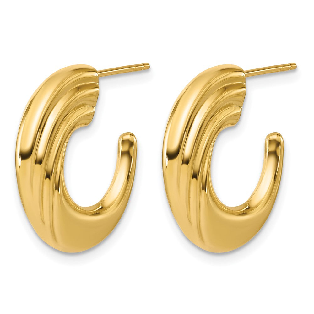 Leslie's 14K Polished and Grooved J-Hoop Post Earrings - Product Photo