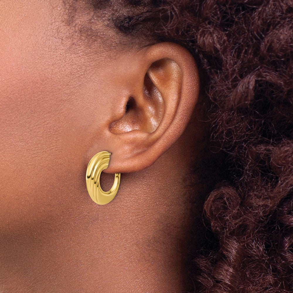 Leslie's 14K Polished and Grooved J-Hoop Post Earrings - Product Photo