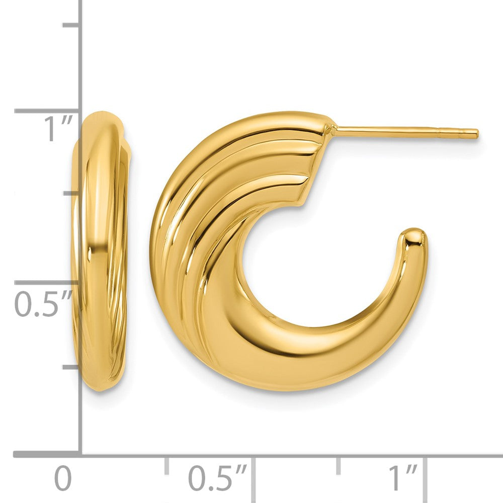 Leslie's 14K Polished and Grooved J-Hoop Post Earrings - Product Photo