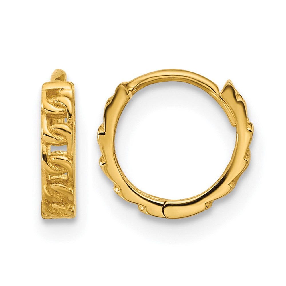 14K Yellow Gold Polished Curb Link Round Hinged Hoop Earrings