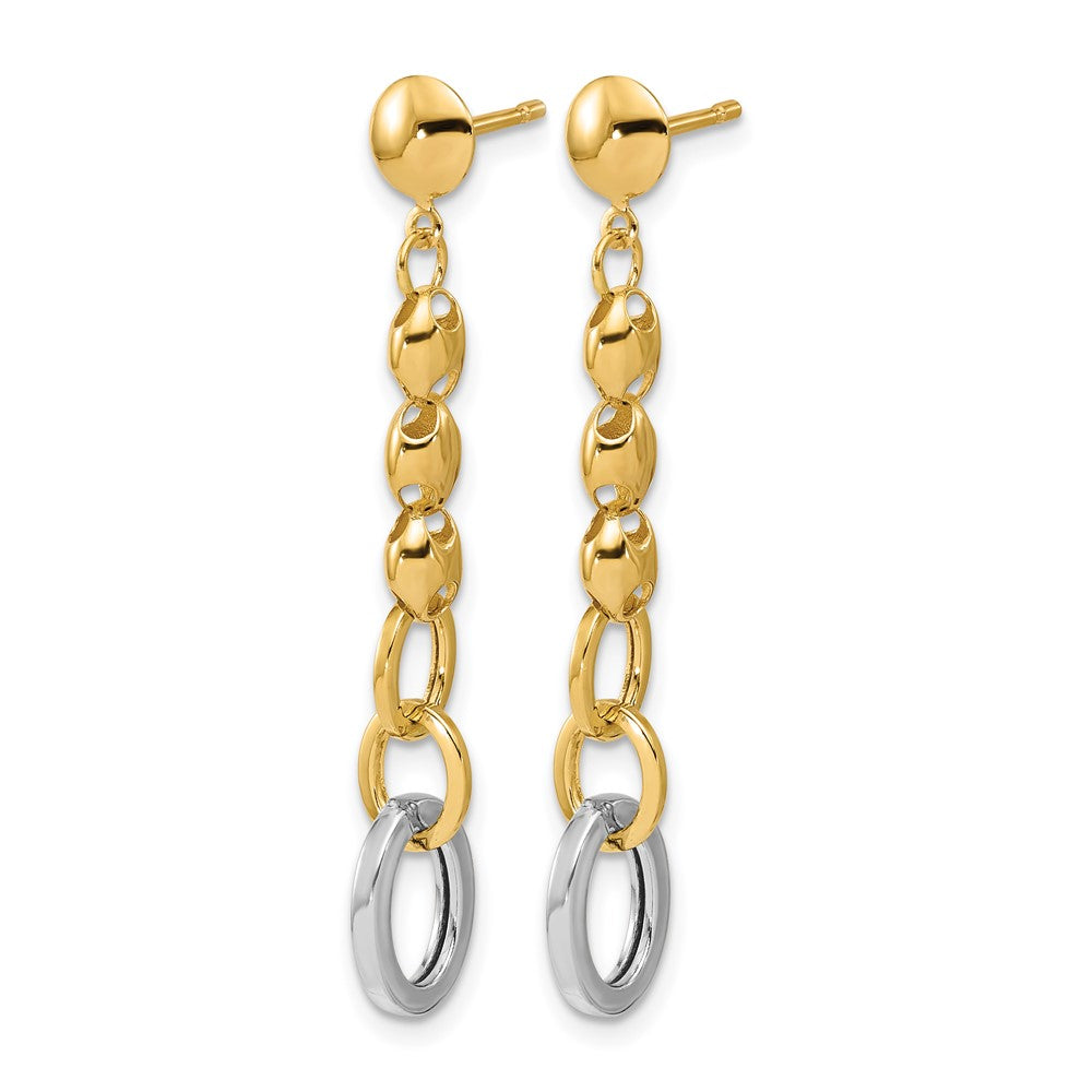 Leslie's 14K w/Wht RH Polished Fancy Oval Link Post Dangle Earrings - Product Photo