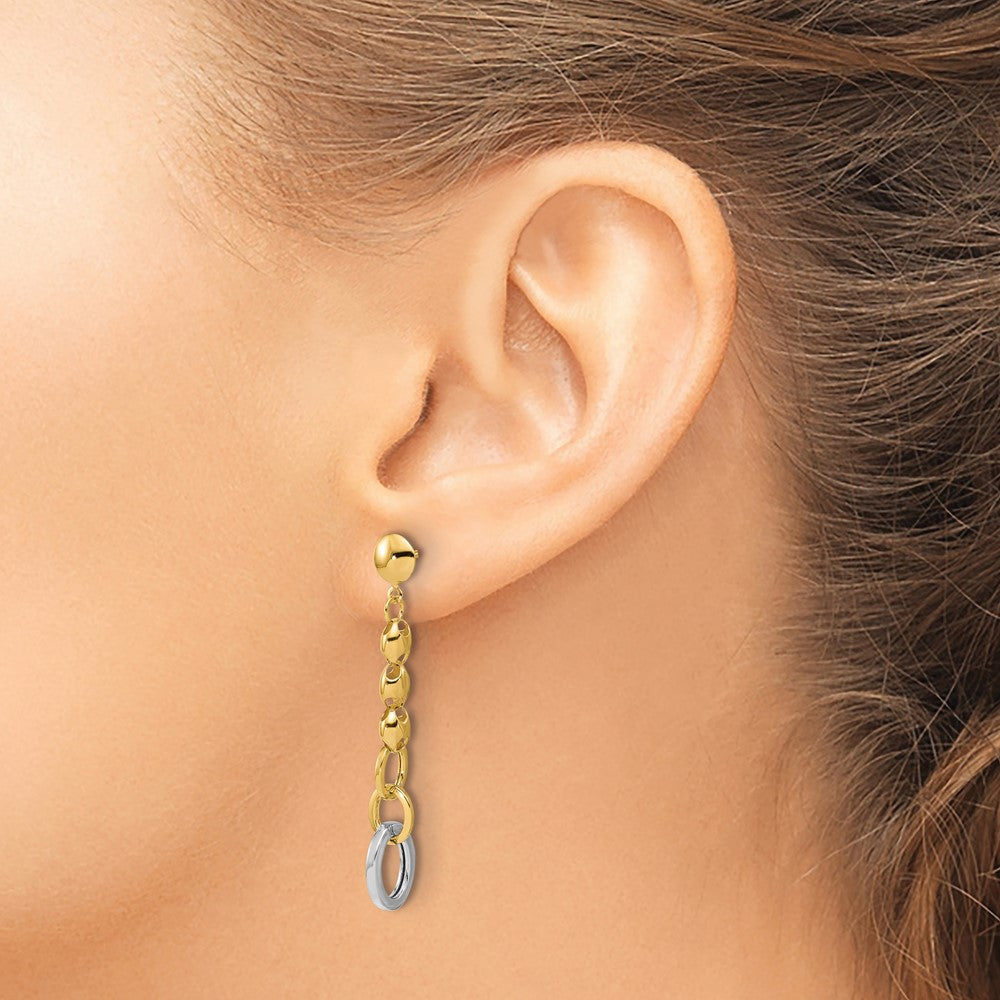 Leslie's 14K w/Wht RH Polished Fancy Oval Link Post Dangle Earrings - Product Photo