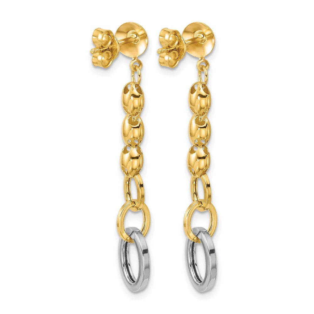 Leslie's 14K w/Wht RH Polished Fancy Oval Link Post Dangle Earrings - Product Photo