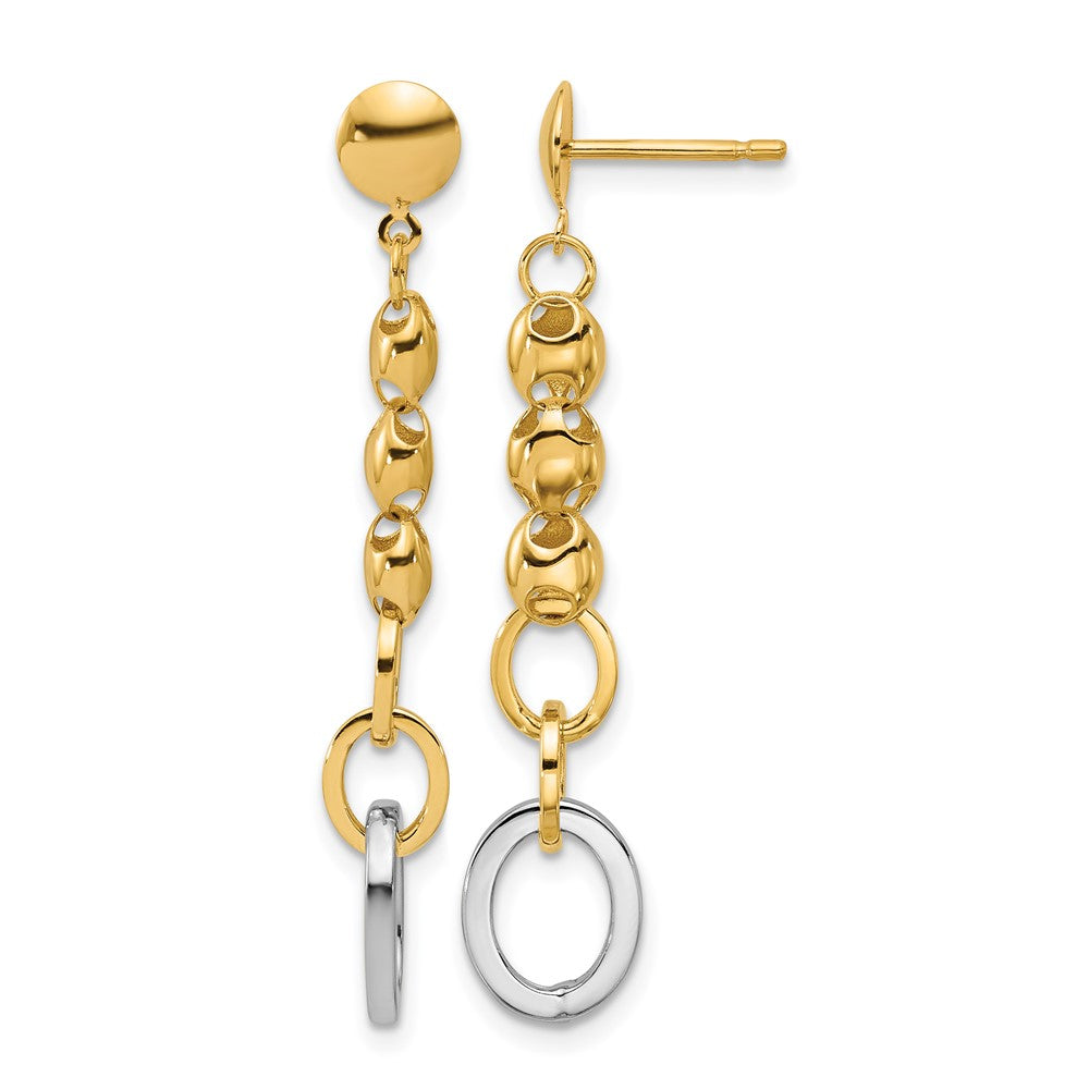 Leslie's 14K w/Wht RH Polished Fancy Oval Link Post Dangle Earrings - Product Photo