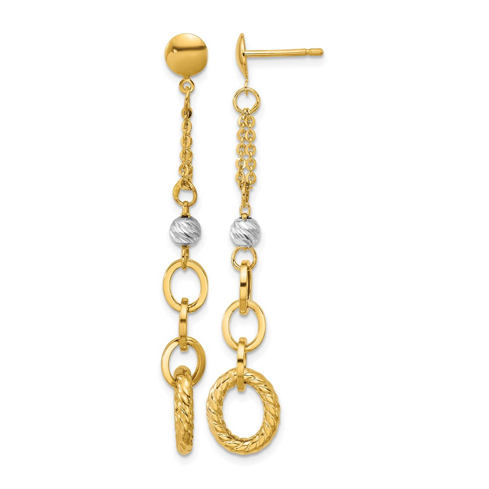 14K Yellow & Rhodium with Wht RH Polish/Dia-cut/Twisted Post Dangle Earrings