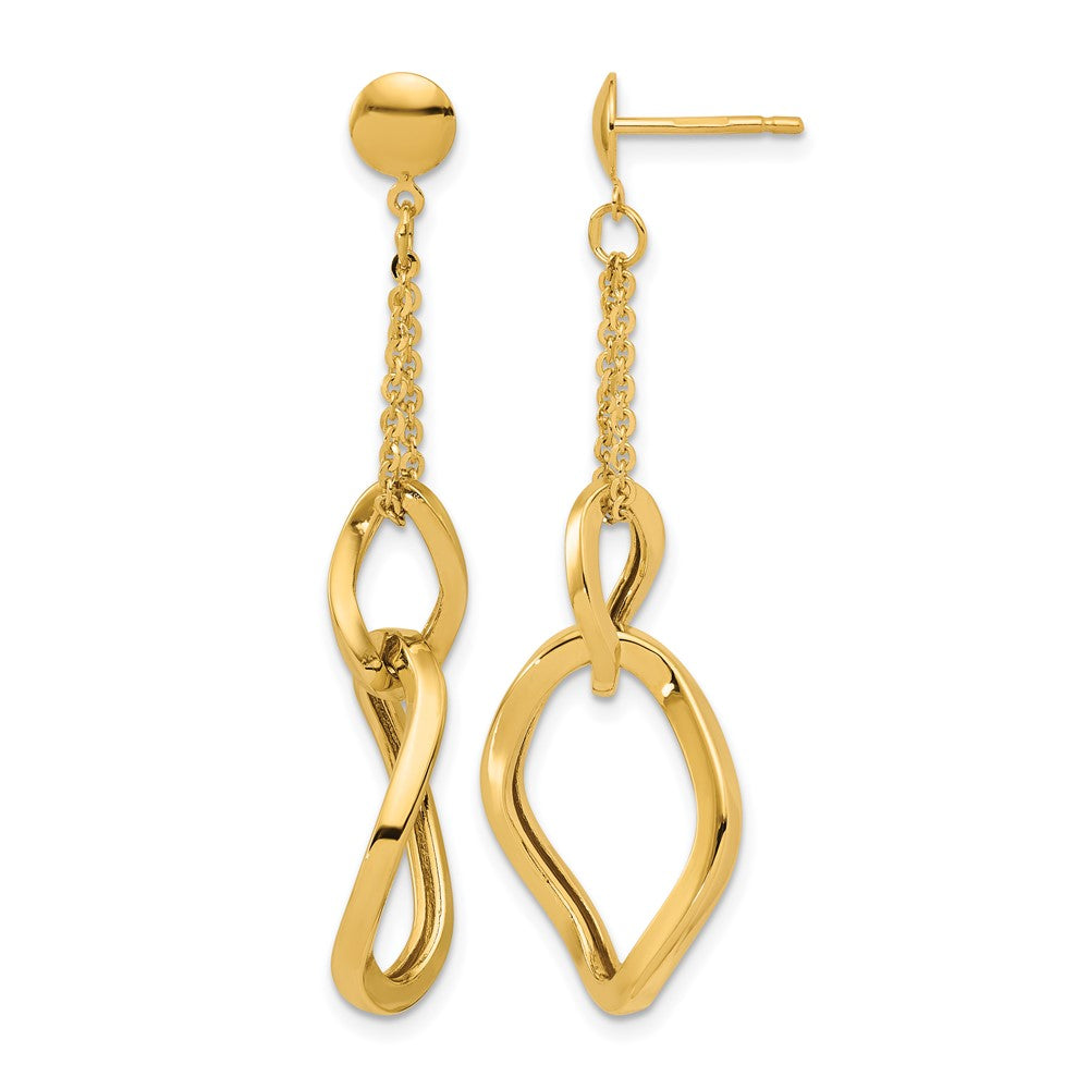 14K Yellow Gold Polished Fancy Contoured Link Post Dangle Earrings