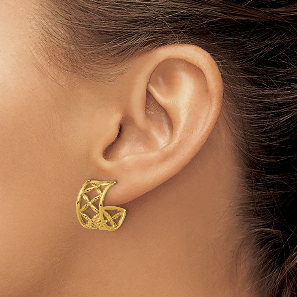 Leslie's 14K Polished Criss-cross J-Hoop Post Earrings - Product Photo