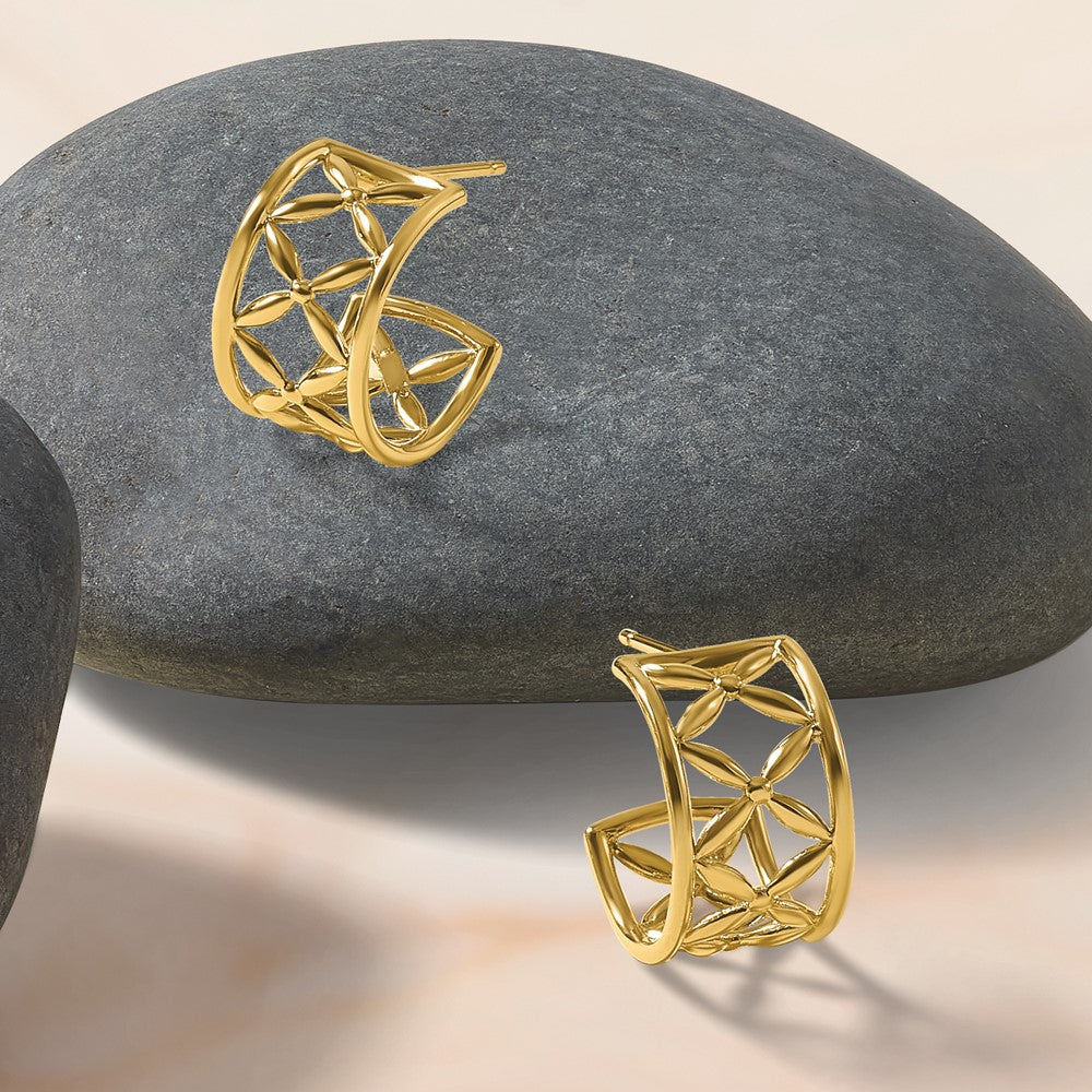 Leslie's 14K Polished Criss-cross J-Hoop Post Earrings - Product Photo