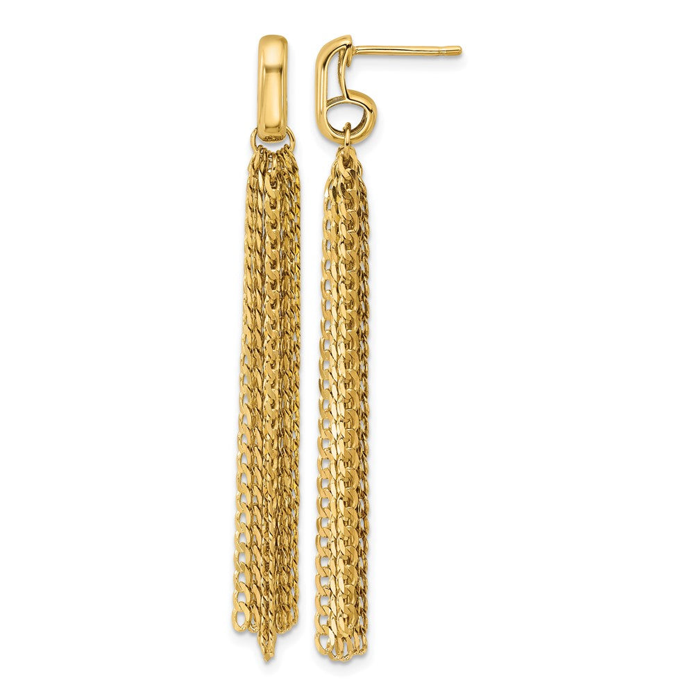 14K Yellow Gold Polished Fancy Curb Link Tassel Post Dangle Earrings