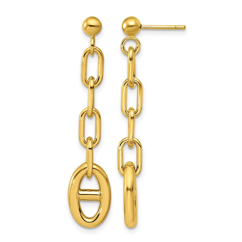 14K Yellow Gold Polished Anchor Link Post Dangle Earrings