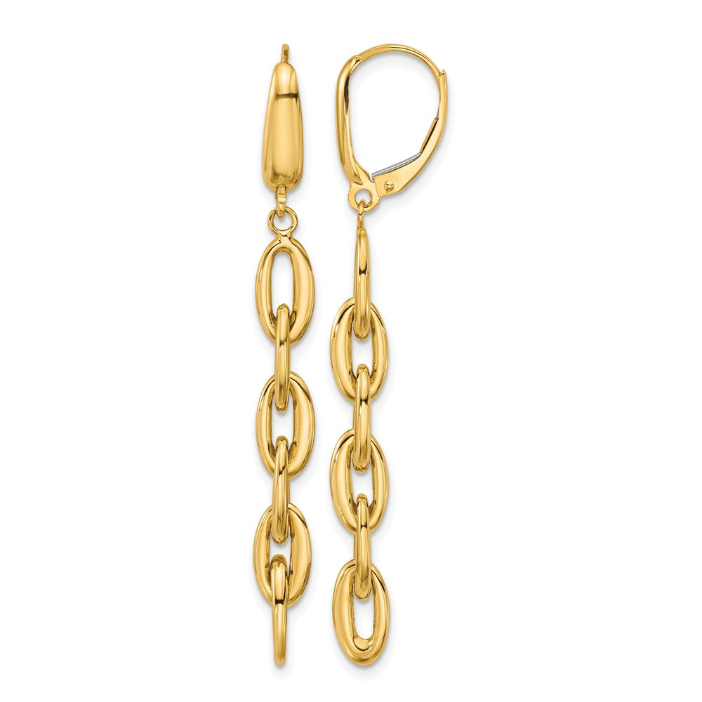 14K Yellow Gold Polished Fancy Oval Link Leverback Dangle Earrings
