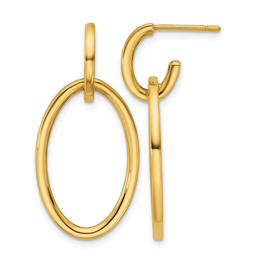 14K Yellow Gold Polished Fancy Oval Link Post Dangle Earrings