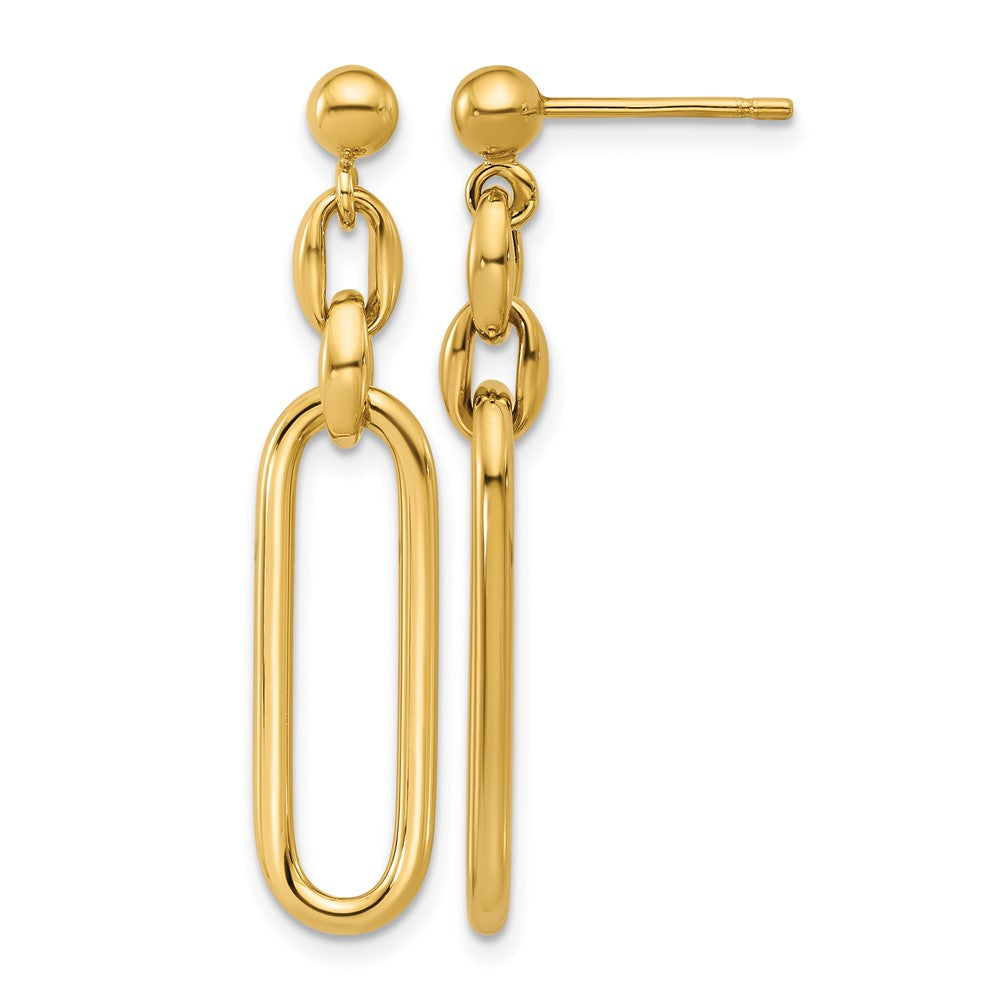 14K Yellow Gold Polished Fancy Elongated Oval Link Post Dangle Earrings