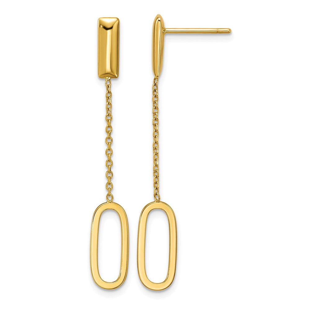 14K Yellow Gold Polished Elongated Oval and Bar Post Dangle Earrings