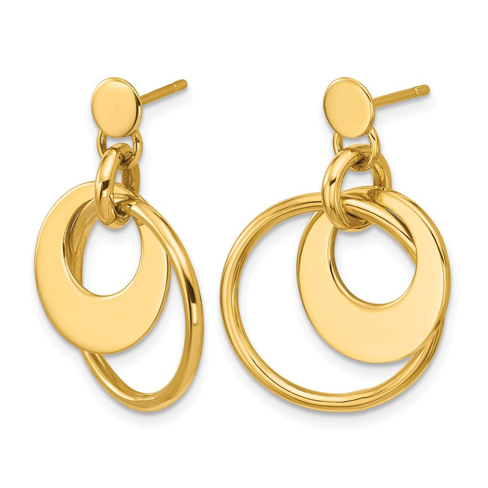 Leslie's 14K Polished Fancy Double Circle Post Dangle Earrings - Product Photo