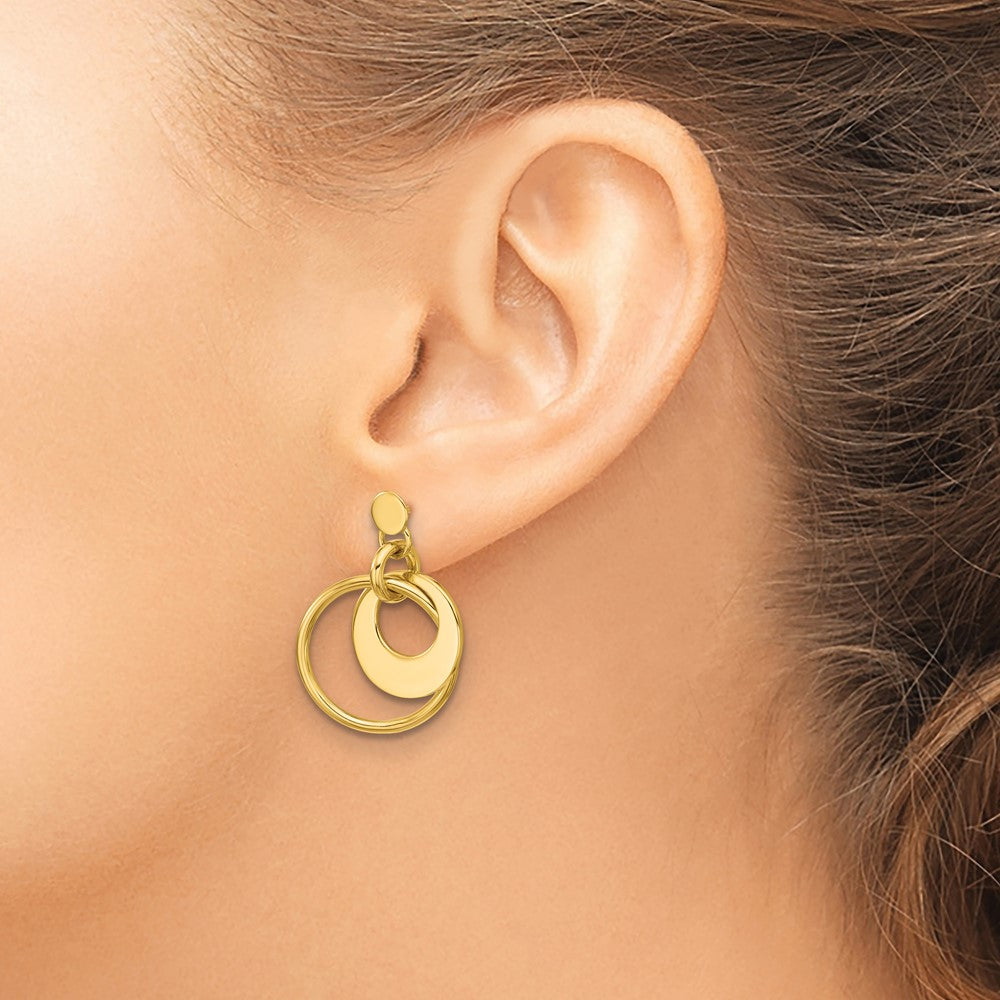 Leslie's 14K Polished Fancy Double Circle Post Dangle Earrings - Product Photo