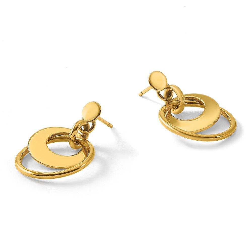 Leslie's 14K Polished Fancy Double Circle Post Dangle Earrings - Product Photo