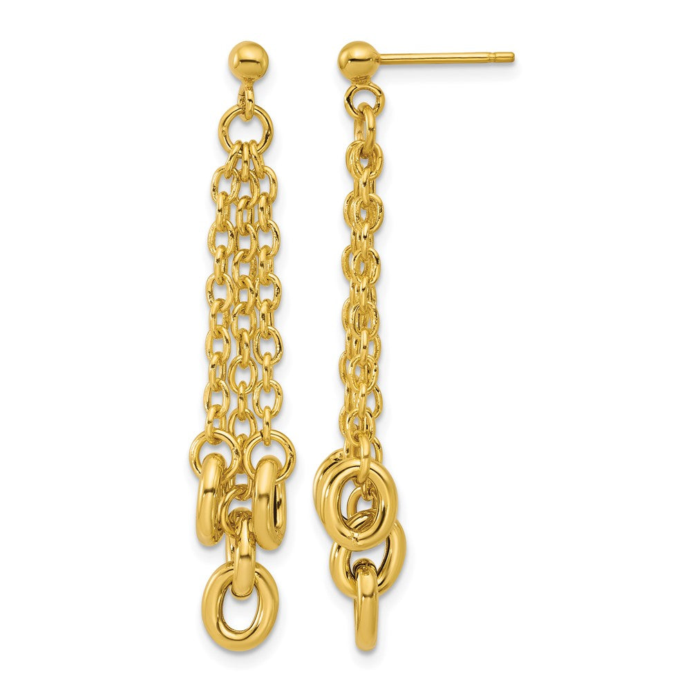 14K Yellow Gold Polished Fancy 3-Strand Cable Link Post Dangle Earrings