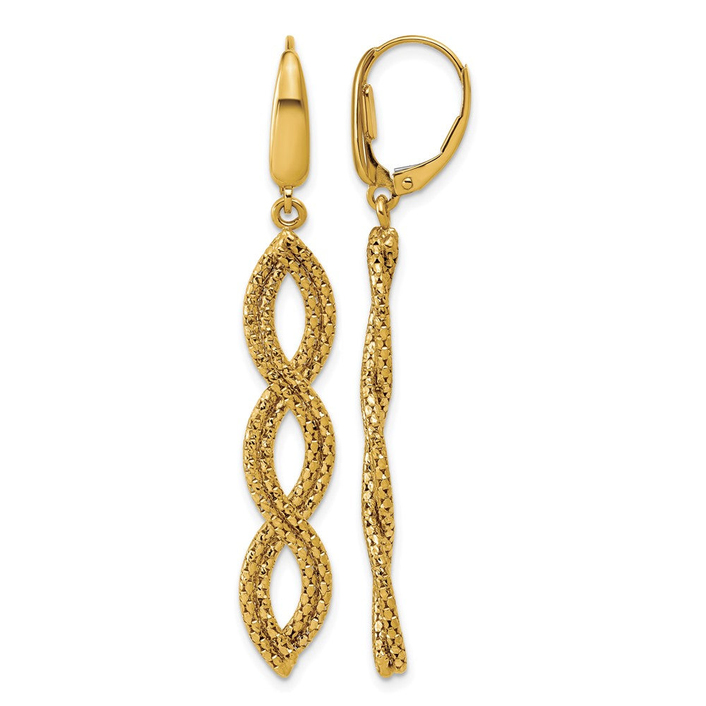 14K Yellow Gold Polished Fancy Woven Dangle Leverback Earrings