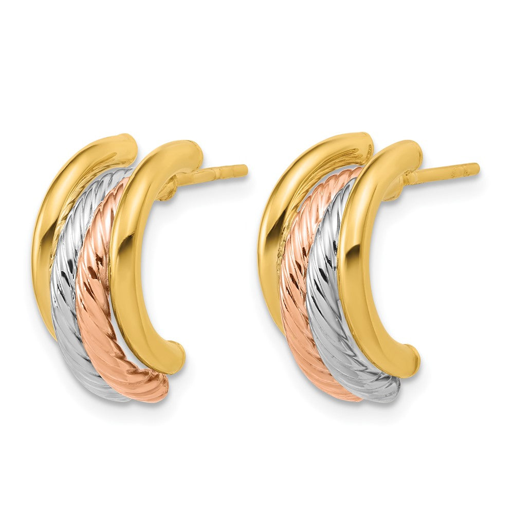 Leslie's 14K w/Rhod/Rose Gold-plat Polished/Twisted J-Hoop Post Earrings - Product Photo