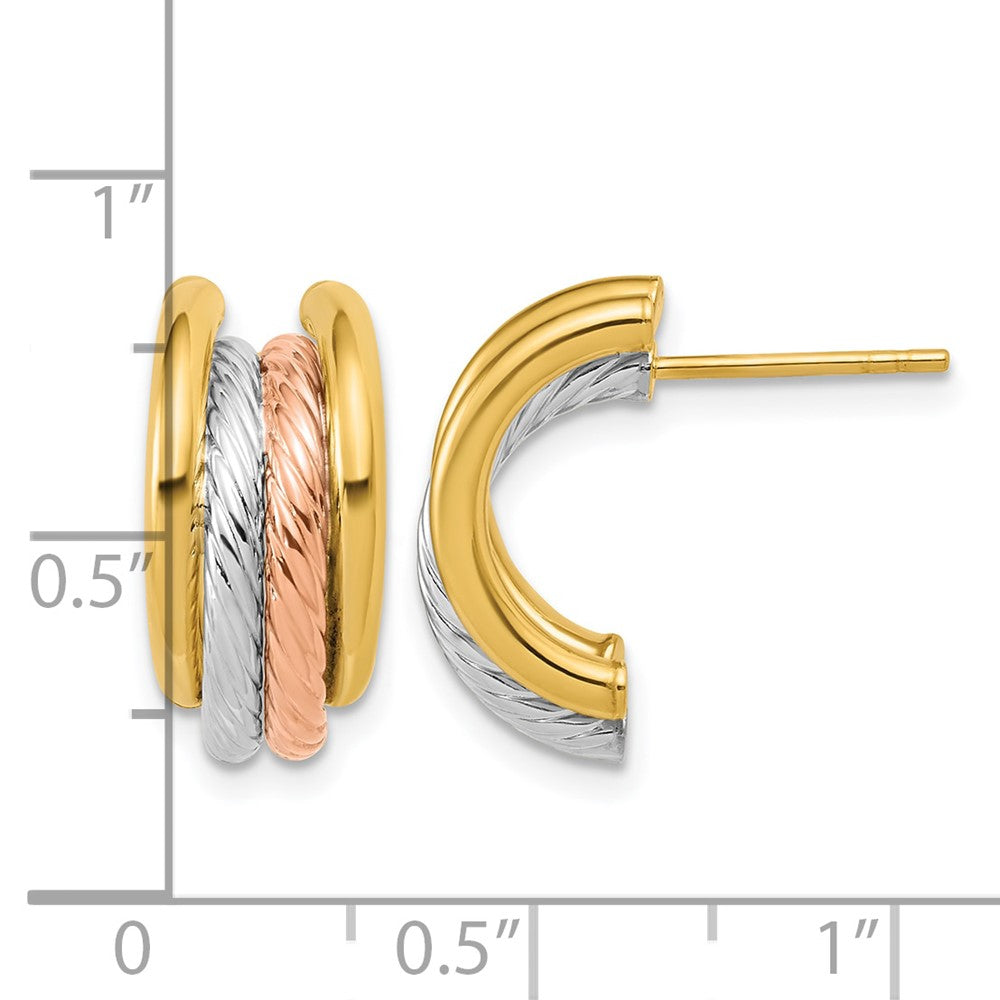Leslie's 14K w/Rhod/Rose Gold-plat Polished/Twisted J-Hoop Post Earrings - Product Photo