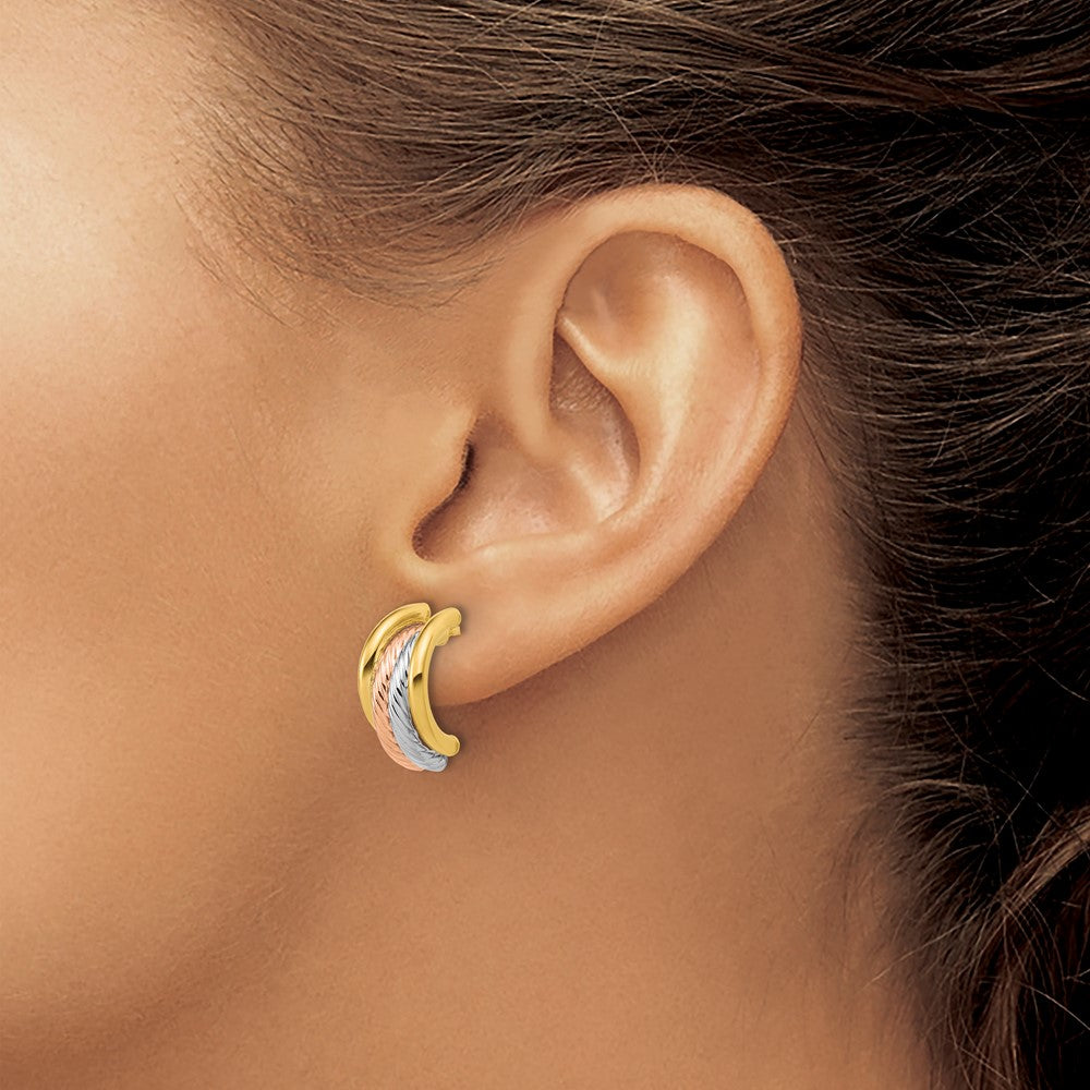 Leslie's 14K w/Rhod/Rose Gold-plat Polished/Twisted J-Hoop Post Earrings - Product Photo