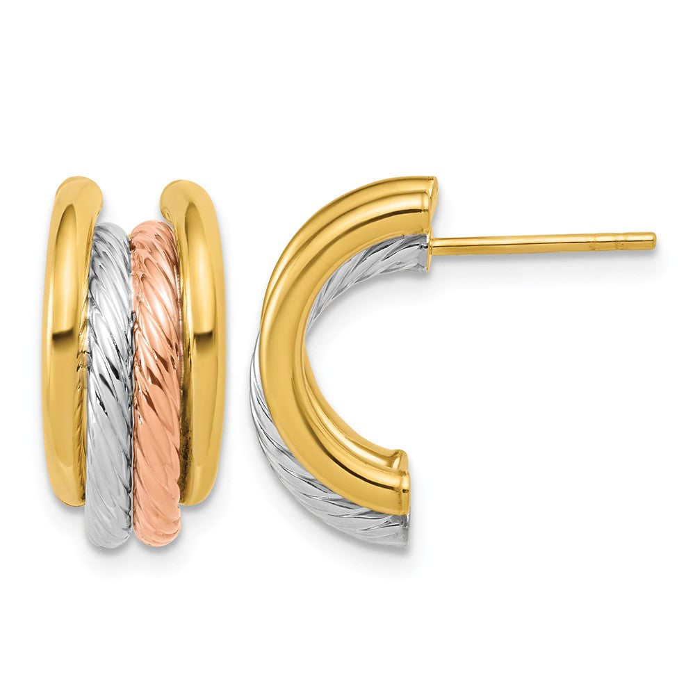 14K Yellow Gold with Rhodium/Rose Gold-plat Pol./Twisted J-Hoop Post Earrings
