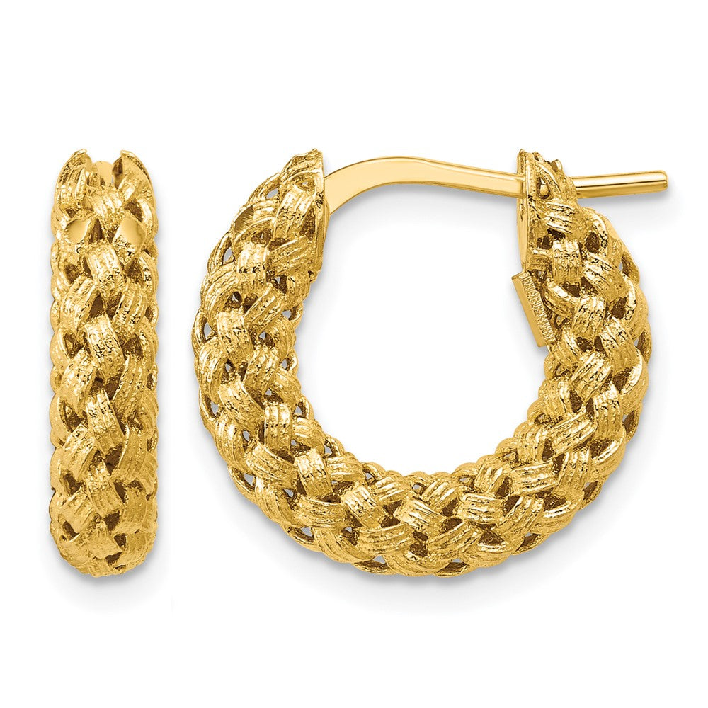 14K Yellow Gold Polished and Textured Woven Hoop Earrings