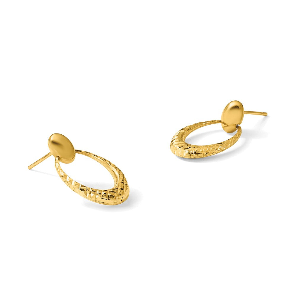 Leslie's 14K Polished and Diamond-cut Oval Dangle Post Earrings - Product Photo