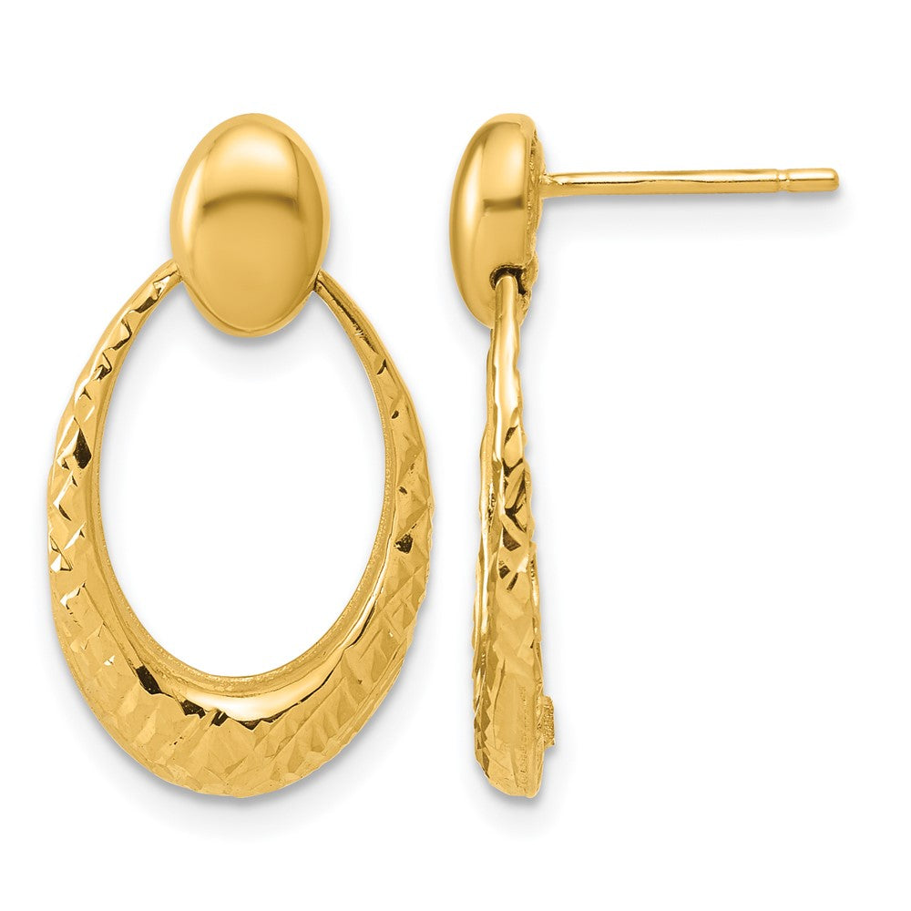 14K Yellow Gold Polished and Diamond-cut Oval Dangle Post Earrings