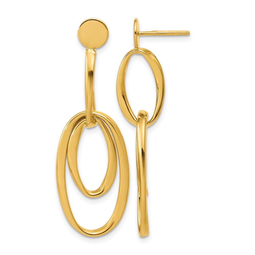 14K Yellow Gold Polished Oval Dangle Post Earrings