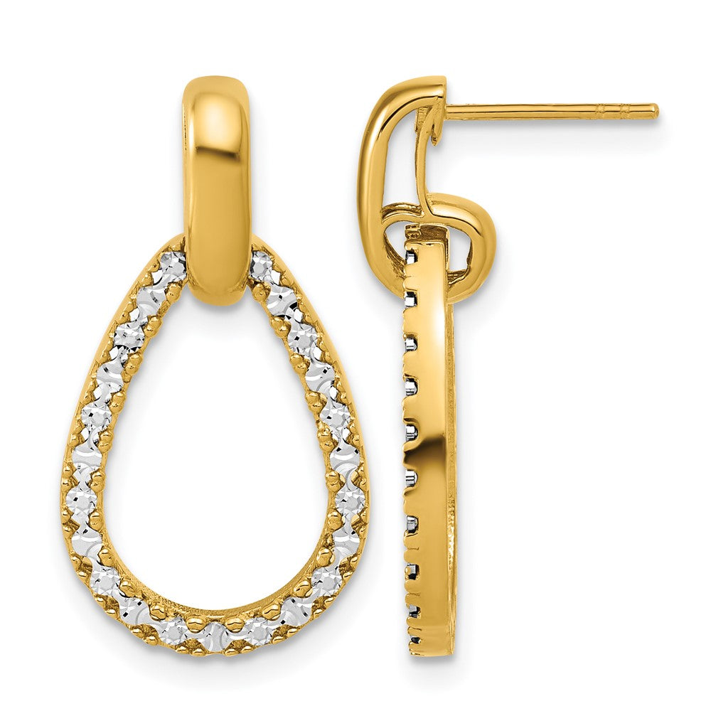 14K Yellow Gold with RH-plating Polished Teardrop Dangle Post Earrings