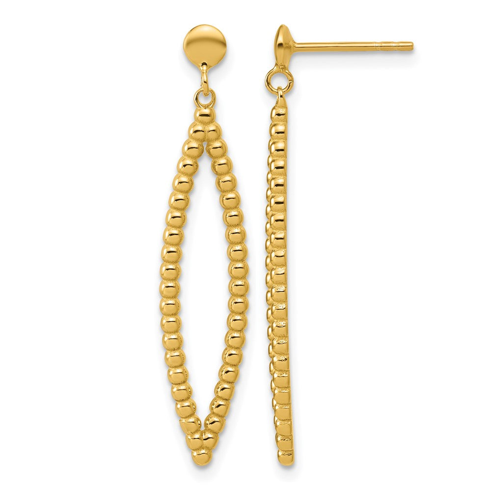 14K Yellow Gold Polished Beaded Post Dangle Earrings