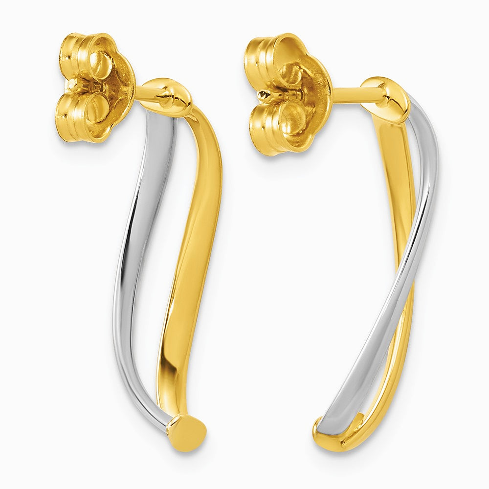 14K Yellow & Rhodium with Rhodium Polished Curve Post Earrings - Product Photo