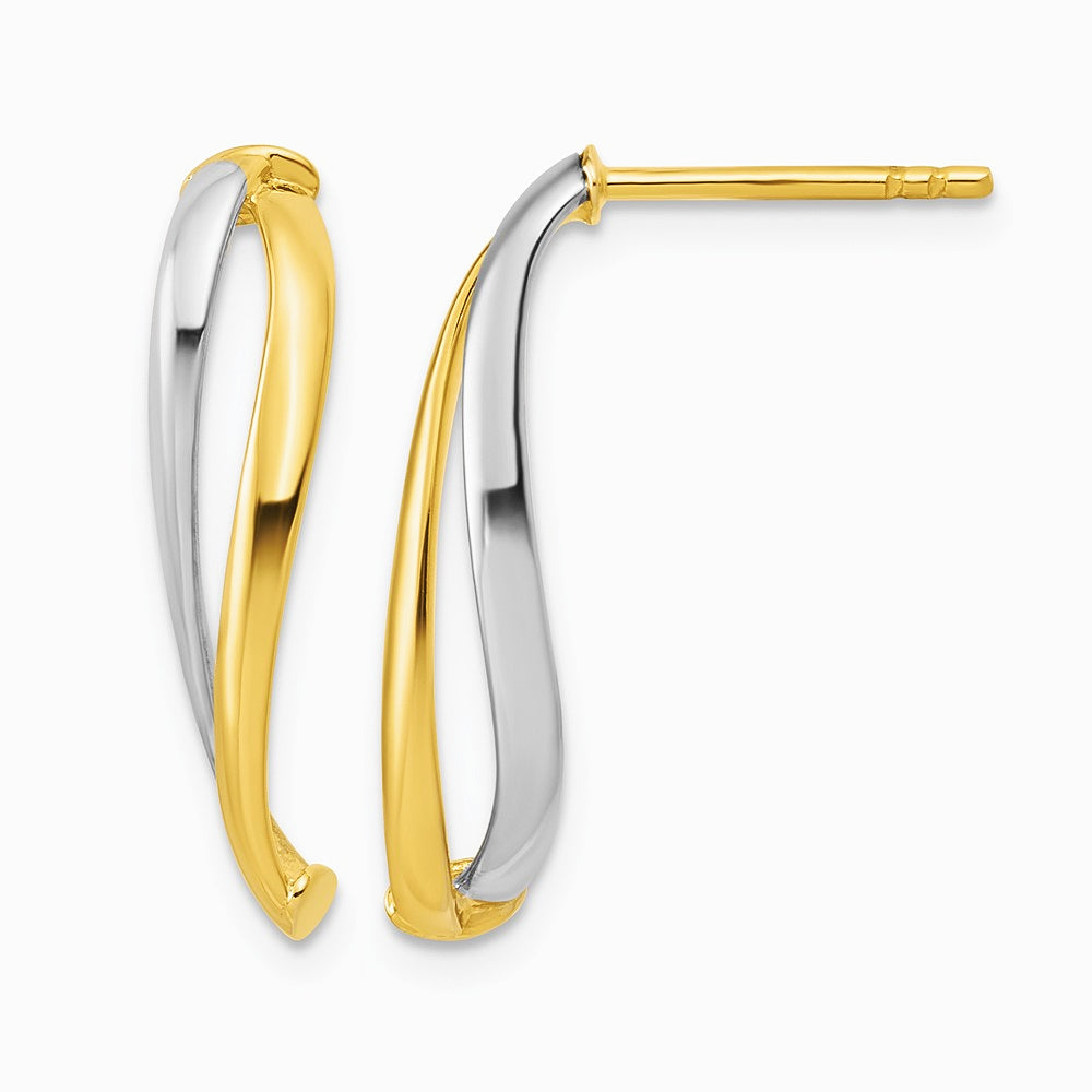 14K Yellow & Rhodium with Rhodium Polished Curve Post Earrings