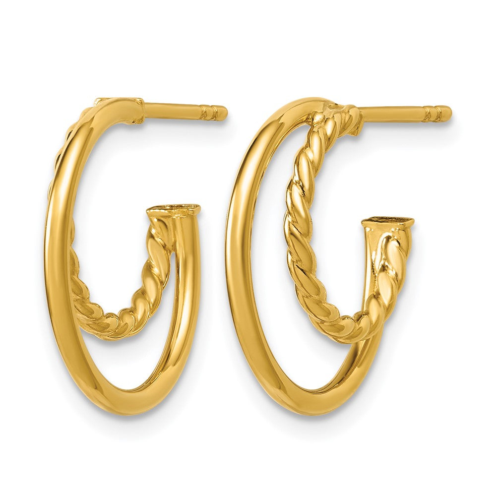 Leslie's 14K Polished and Twisted 2-row J-Hoop Post Earrings - Product Photo