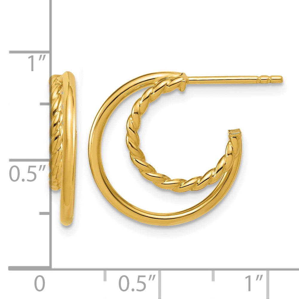 Leslie's 14K Polished and Twisted 2-row J-Hoop Post Earrings - Product Photo