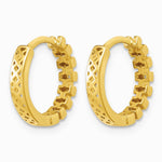14K Yellow Gold Polished Link Pattern Huggie Hoop Earrings - Product Photo