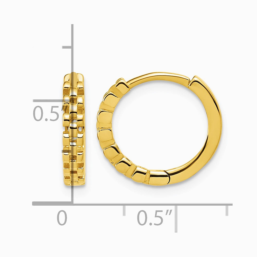 14K Yellow Gold Polished Link Pattern Huggie Hoop Earrings - Product Photo