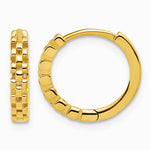 14K Yellow Gold Polished Link Pattern Huggie Hoop Earrings - Product Photo