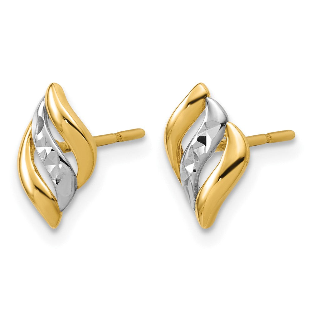 Leslie's 14K w/Rhodium Polished and Diamond-cut Post Earrings - Product Photo