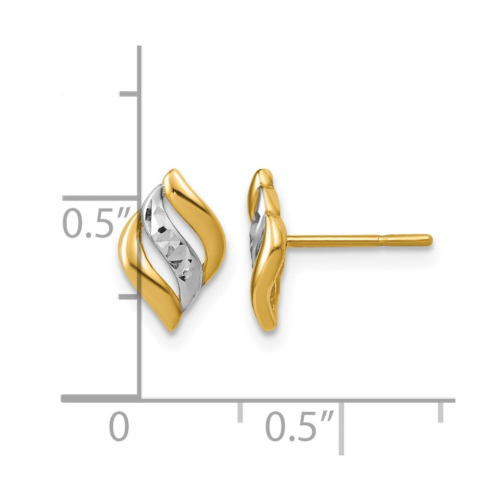 Leslie's 14K w/Rhodium Polished and Diamond-cut Post Earrings - Product Photo