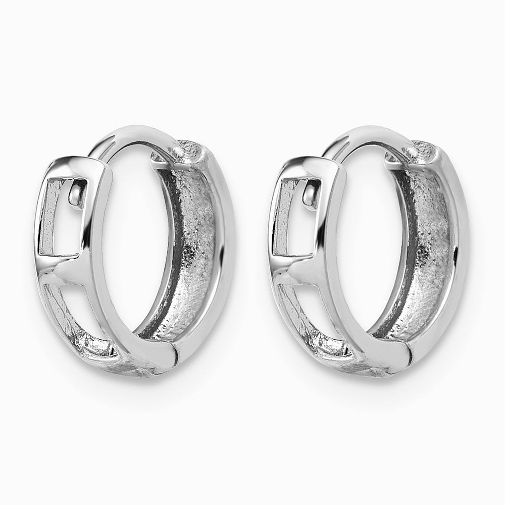 14K White Gold Polished and Diamond-Cut Huggie Hoop Earrings - Product Photo