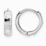 14K White Gold Polished and Diamond-Cut Huggie Hoop Earrings - Product Photo