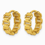 14K Yellow Gold Polished Link Pattern Hinged Huggie Hoop Earrings - Product Photo